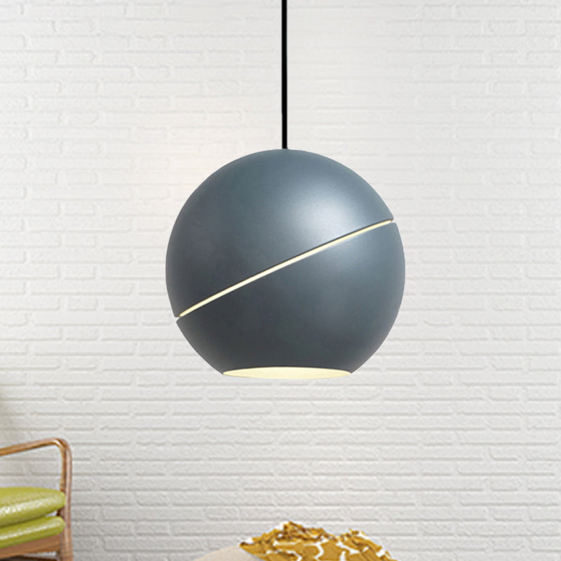 Black/Pewter Sliced Sphere Hanging Light Fixture Simple Style 1 Light Metallic Pendant Lamp for Living Room