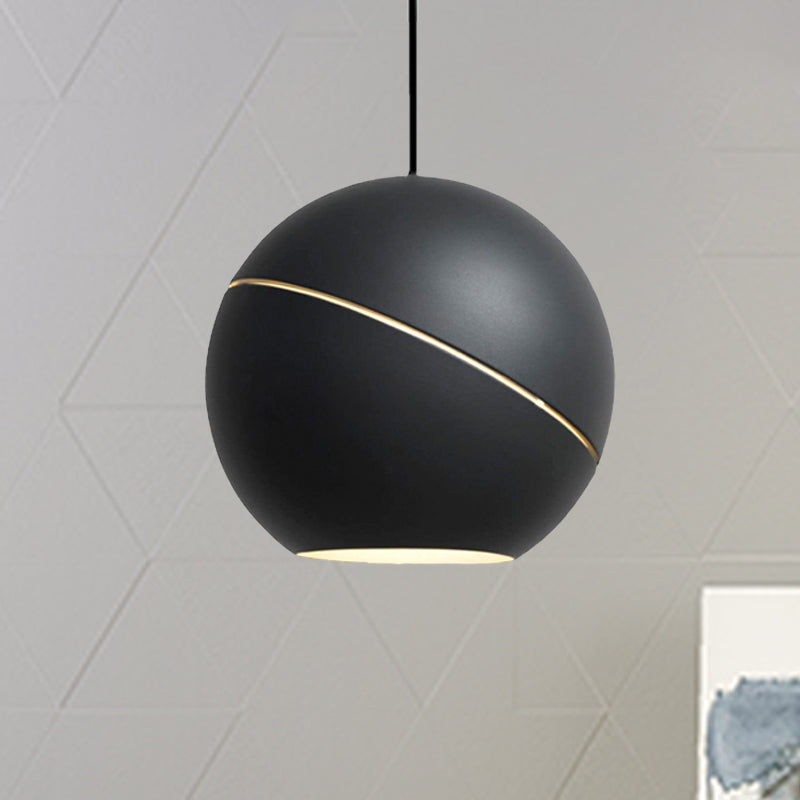 Black/Pewter Sliced Sphere Hanging Light Fixture Simple Style 1 Light Metallic Pendant Lamp for Living Room