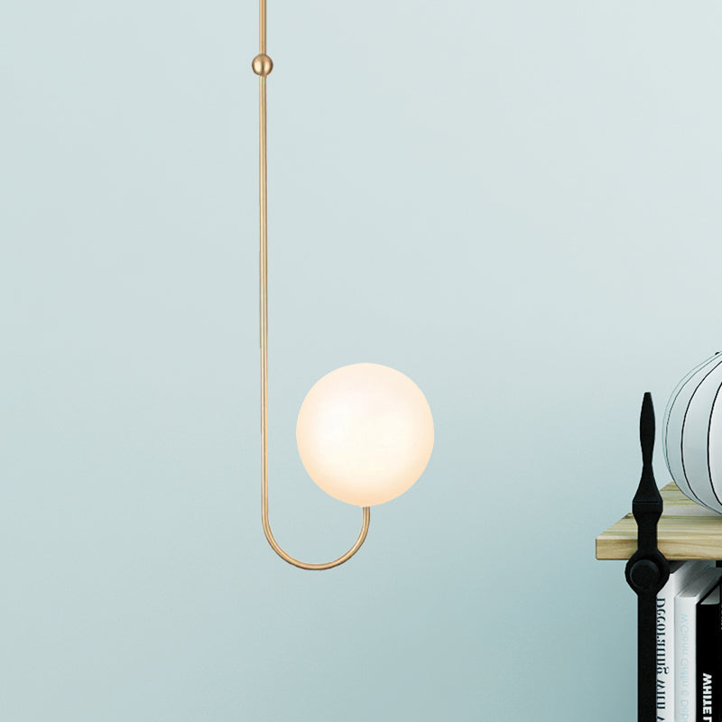 1 Bulb Bedroom Hanging Pendant Lamp with Ball White Glass Shade Contemporary Gold Suspension Light
