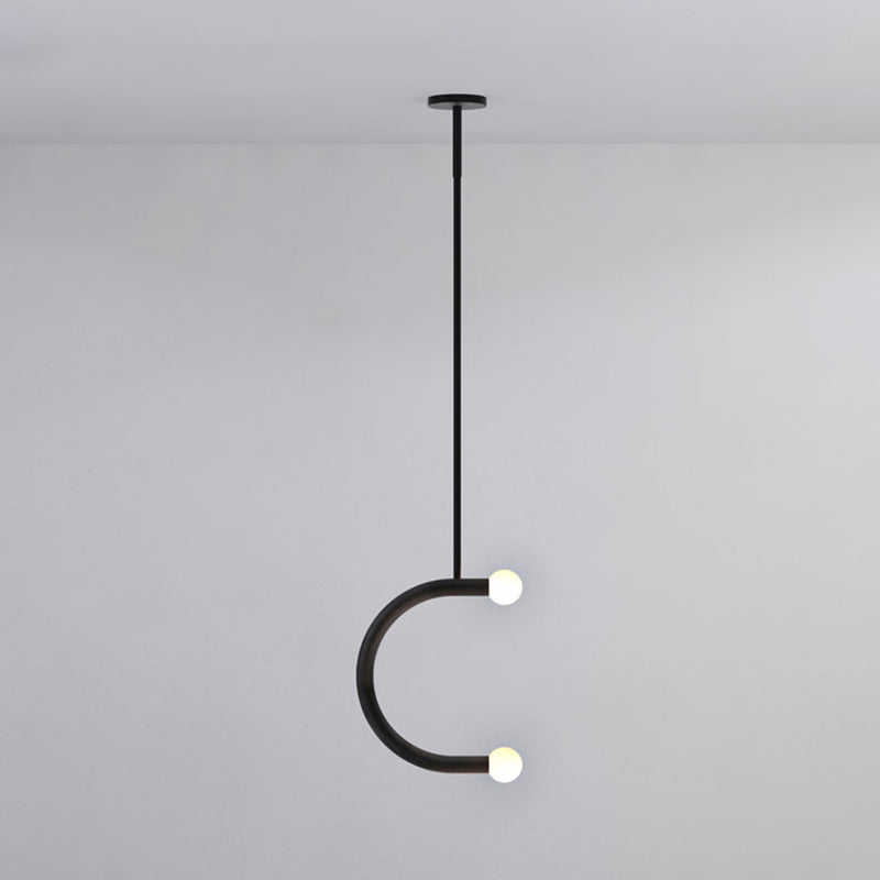C Shape Hanging Pendant Light Simple Style Metal Black LED Pendant Light for Dining Room