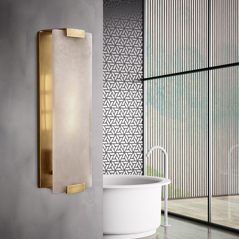 10.5"/18.5" Wide Rectangular Sconce Light Traditionary Metal 1 Head Black/Brass Wall Lamp Fixture with White Marble