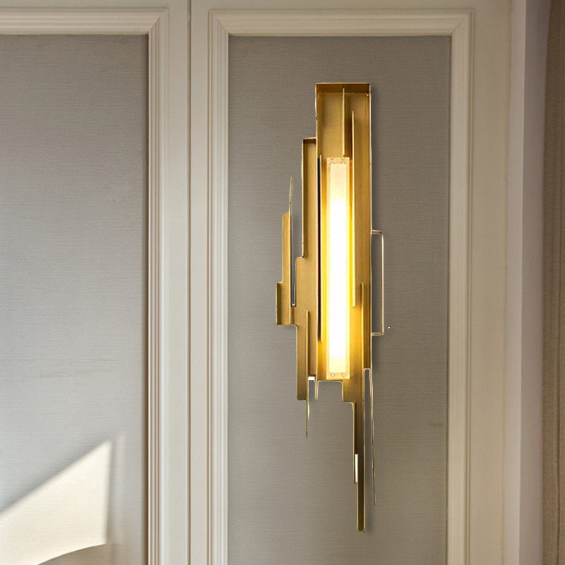 1 Bulb Irregular Shape Sconce Lamp Tradition Metal Wall Lighting Fixture in Brass/Gold with Tip toward Left/Right