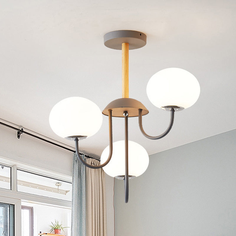 Lámpara de estar de 3/5 luces con tono de vidrio de perla gris nórdico/iluminación de semi de montura verde, arriba/hacia abajo