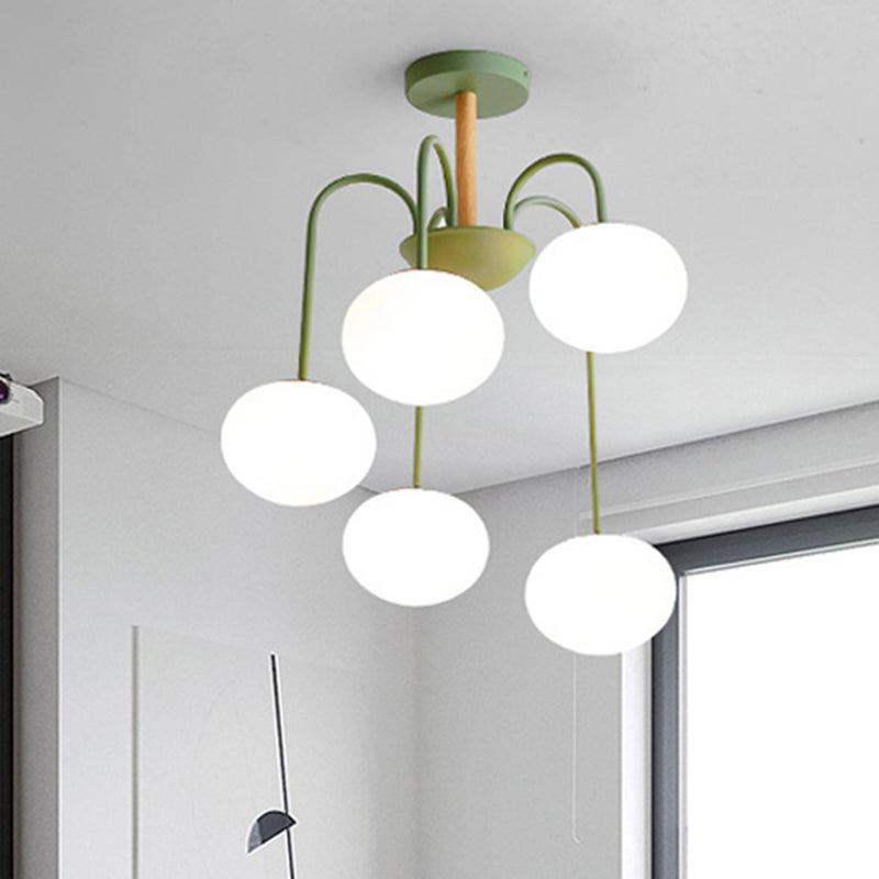 Lámpara de estar de 3/5 luces con tono de vidrio de perla gris nórdico/iluminación de semi de montura verde, arriba/hacia abajo