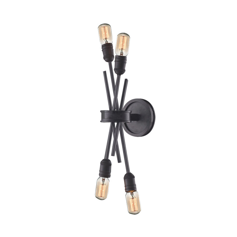 Traditional Crossed Wall Mount Lighting Metal 4 Heads Wall Mounted Lamp in Black/Brass for Dining Room