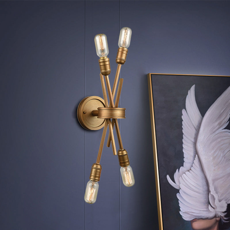 Traditional Crossed Wall Mount Lighting Metal 4 Heads Wall Mounted Lamp in Black/Brass for Dining Room