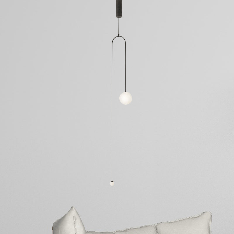 2 Lights Living Room Pendant Light with Global Glass Shade Modern Style Black Suspension Lamp, 48"/64" Length