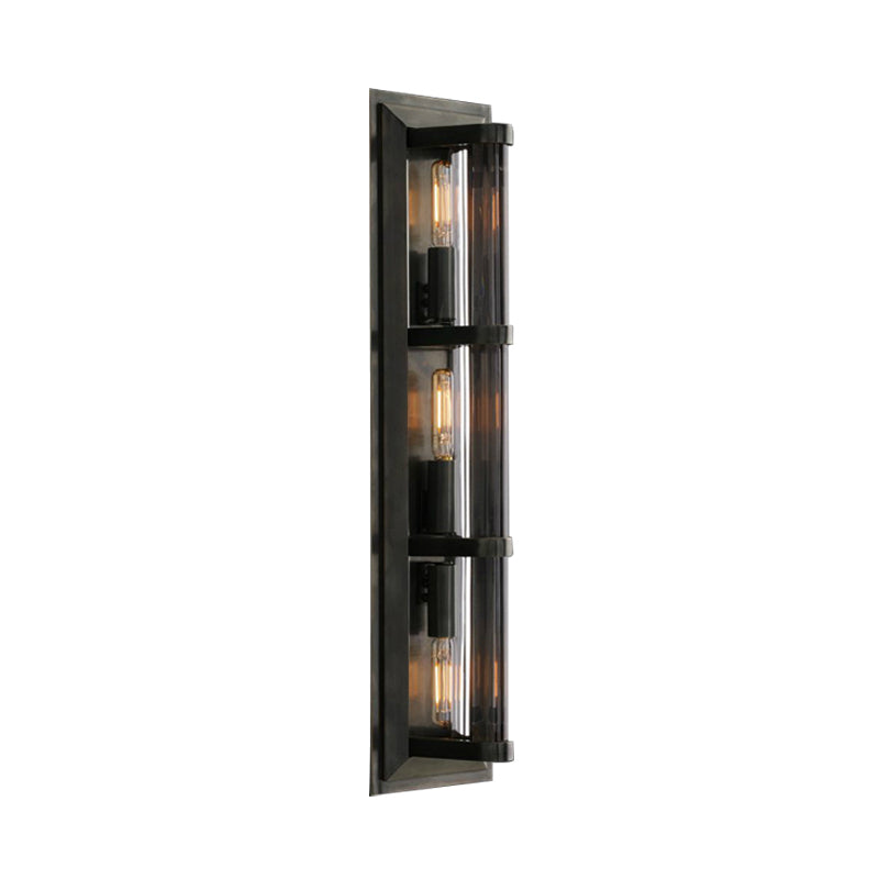 Tube Sconce Light Traditionary Metal 2/3/4 Heads Black/Gold Wall Lamp Fixture for Living Room