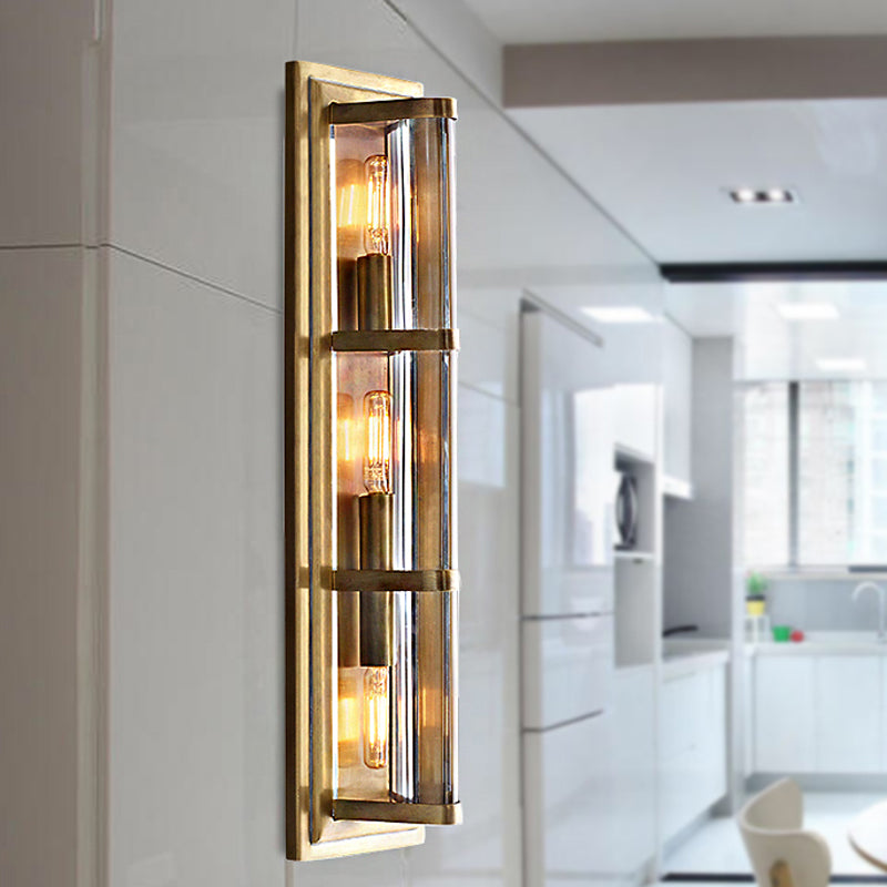 Tube Sconce Light Traditionary Metal 2/3/4 Heads Black/Gold Wall Lamp Fixture for Living Room