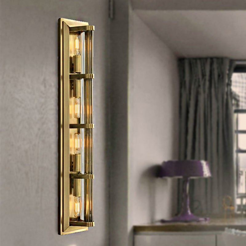 Tube Sconce Light Traditionary Metal 2/3/4 Heads Black/Gold Wall Lamp Fixture for Living Room