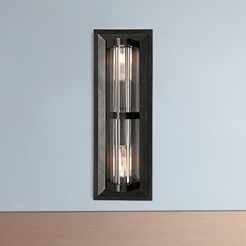 Tube Sconce Light Traditionary Metal 2/3/4 Heads Black/Gold Wall Lamp Fixture for Living Room