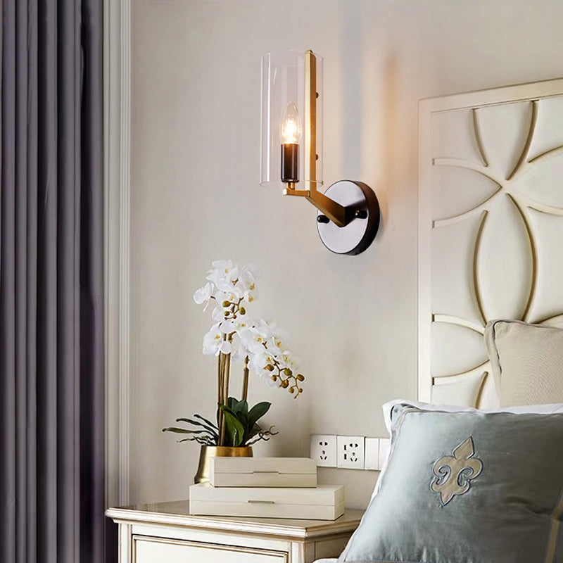 Traditional Candle Wall Mount Lighting Metal 1 Head Wall Mounted Lamp in Gold with Cylinder Clear Glass Shade