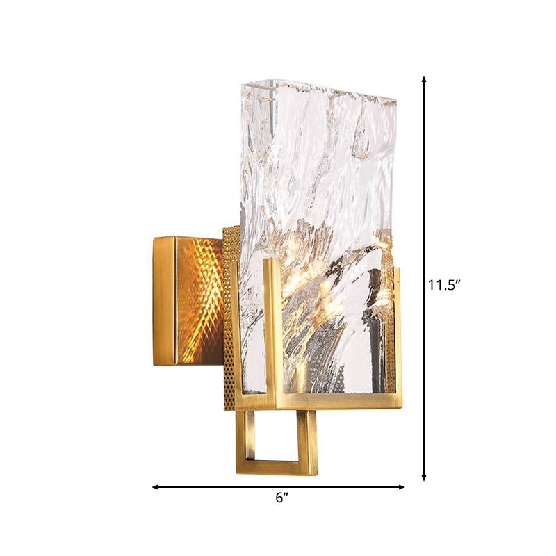 Brass Armed Wall Lighting Traditionary Metal 1 Bulb Sconce Light Fixture with Rectangle Crystal