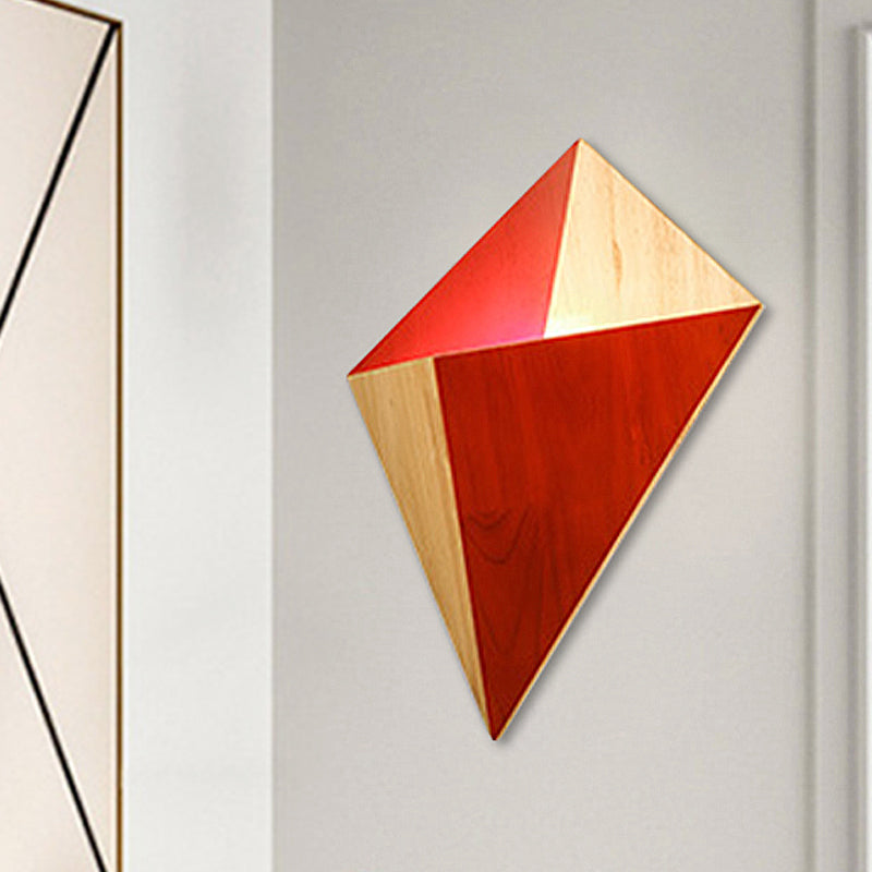 Splicing Pyramid Wall Sconce 1-Light Adjustable Nordic Wall Mounted Lamp with Rubber Wood Shade in Black/Red/White