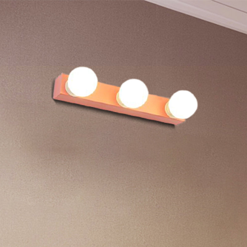 Lámpara de tocador de bombilla expuesta metálica estilo macarrón 3/4 luces iluminación de pared de dormitorio en rosa/amarillo