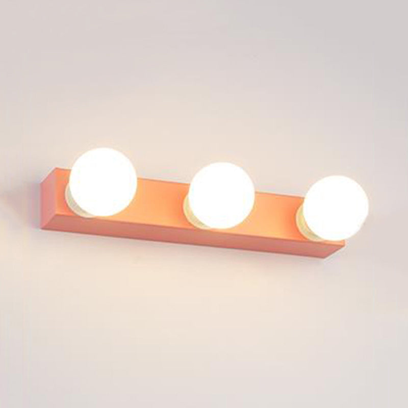 Lámpara de tocador de bombilla expuesta metálica estilo macarrón 3/4 luces iluminación de pared de dormitorio en rosa/amarillo