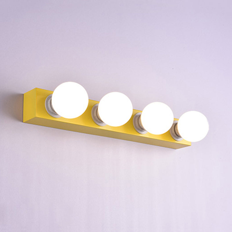 Lámpara de tocador de bombilla expuesta metálica estilo macarrón 3/4 luces iluminación de pared de dormitorio en rosa/amarillo