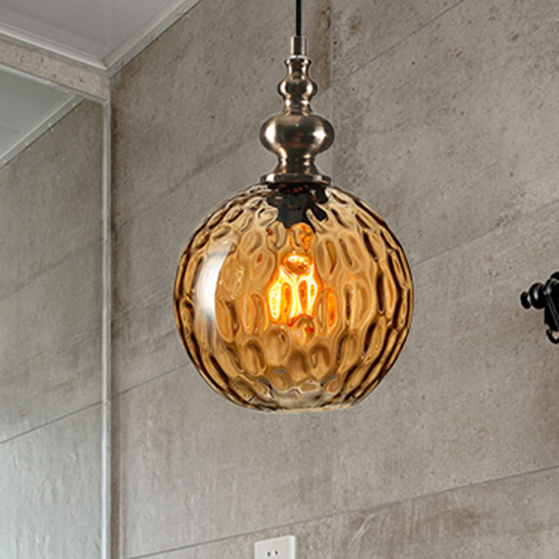 8"/10" W Global Shade Hanging Lighting Modern Stylish Clear/Smoke Gray Dimpled Glass 1 Light Living Room Pendant Lamp