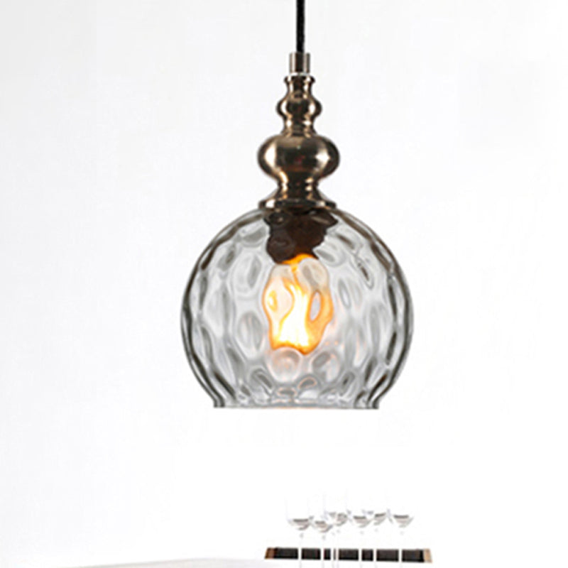 8"/10" W Global Shade Hanging Lighting Modern Stylish Clear/Smoke Gray Dimpled Glass 1 Light Living Room Pendant Lamp