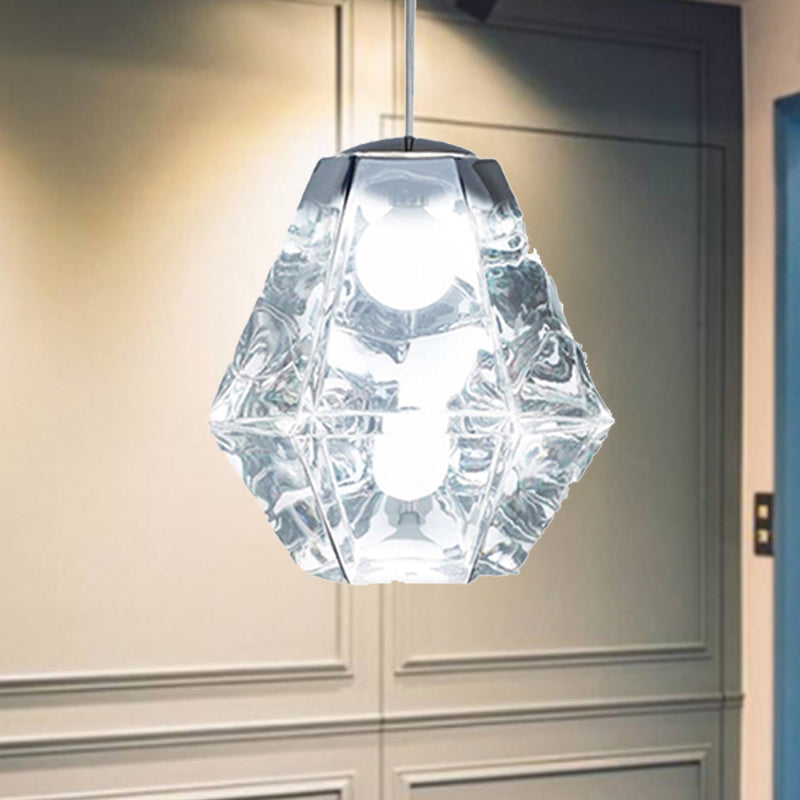 Iluminación colgante de diamantes vidrio posmoderno 1 luz clara/ámbar colgante de techo con sombra lineal/robusta