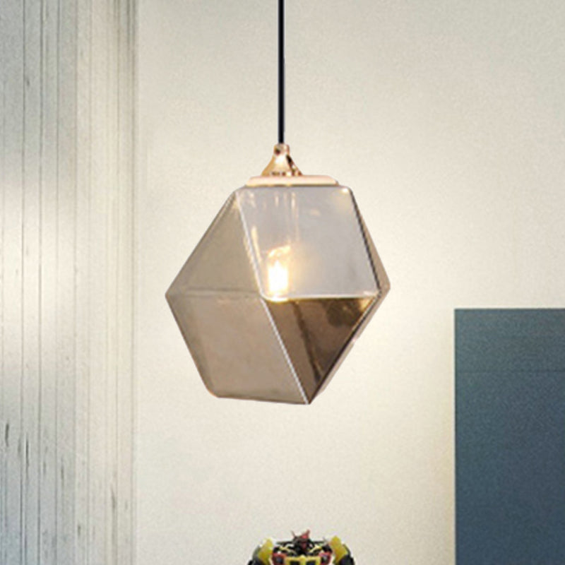 Geometric Pendant Lighting Modern Glass 1 Light Grey/Amber Hanging Pendant Light