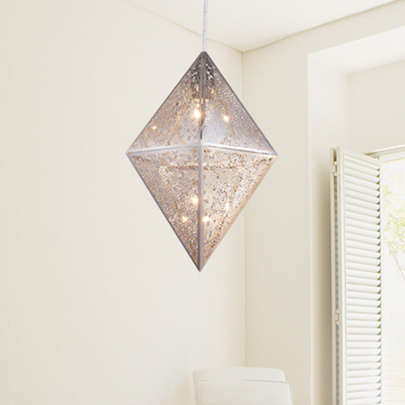 1 éclairage pendentif en ampoule avec une teinte en métal diamant post-moderne chromé plafond plafond, 10 "/ 14" W