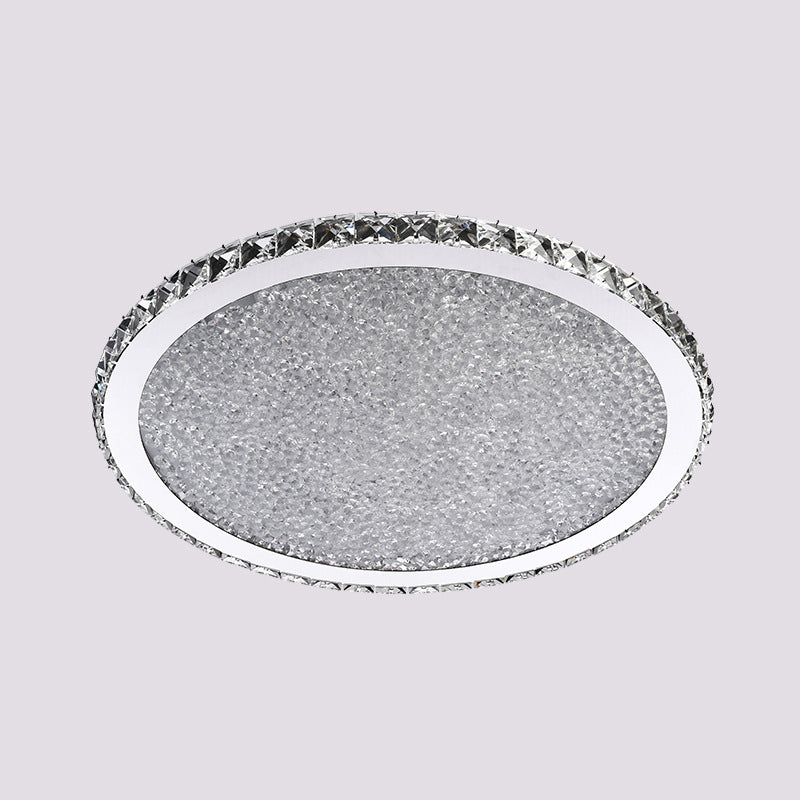 Disc LED Flush Light Fixture Simple Style Crystal Bedroom Ceiling Mounted Light in Chrome