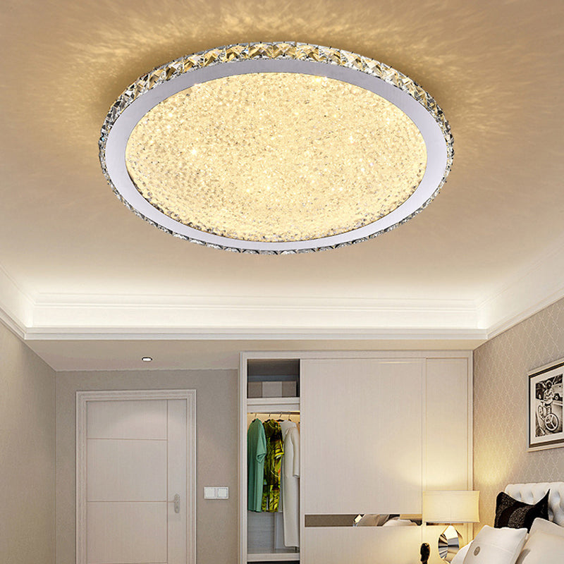 Disc LED Flush Light Fixture Simple Style Crystal Bedroom Ceiling Mounted Light in Chrome