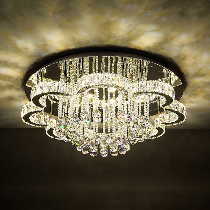 Moderne Blumen-Deckenleuchte, K9-Kristall, Wohnzimmer-LED-Unterputzbeleuchtung in Chrom