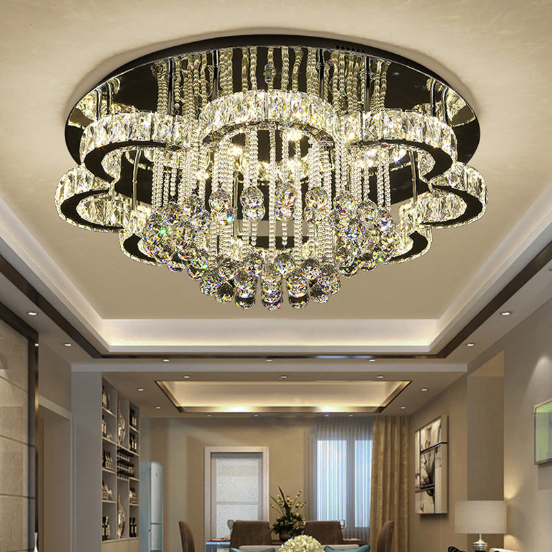 Moderne Blumen-Deckenleuchte, K9-Kristall, Wohnzimmer-LED-Unterputzbeleuchtung in Chrom