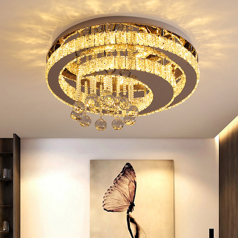 Runde Kristall -LED -Deckenleuchte Nordischer Chrom -Halbflush -Licht für Schlafzimmer