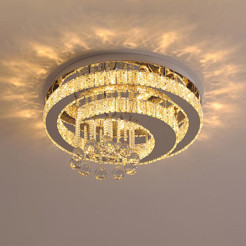 Runde Kristall -LED -Deckenleuchte Nordischer Chrom -Halbflush -Licht für Schlafzimmer
