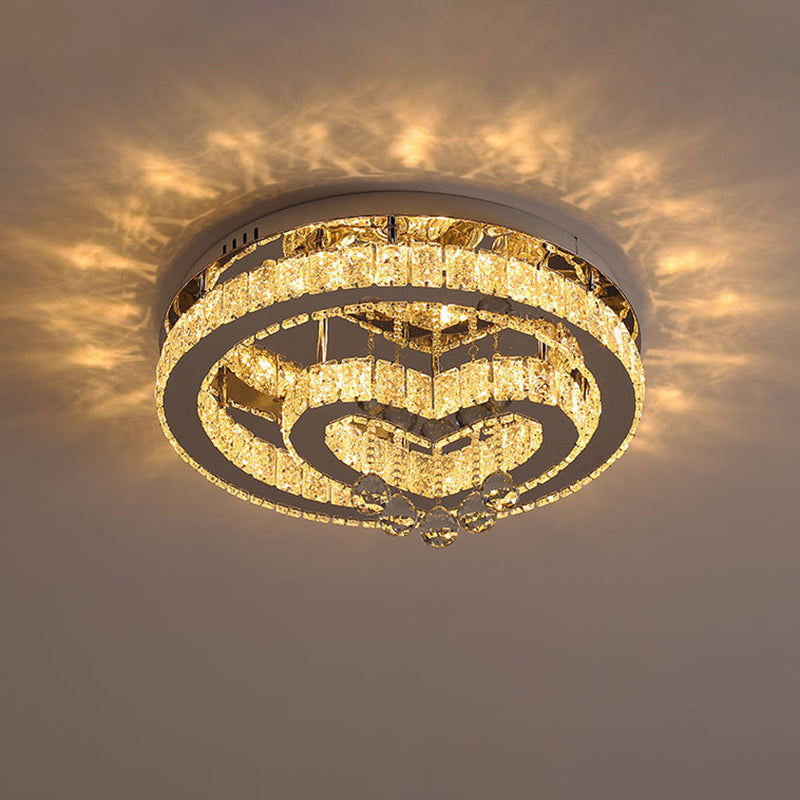 Runde Kristall -LED -Deckenleuchte Nordischer Chrom -Halbflush -Licht für Schlafzimmer