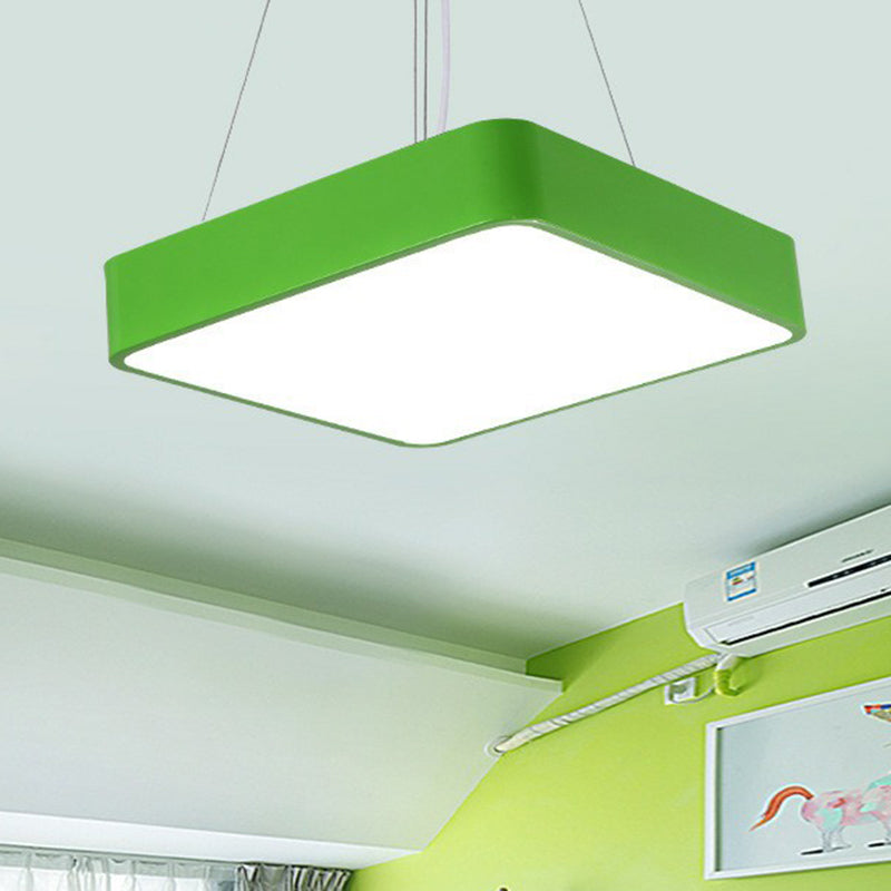 Simplicité Square LED PENDANT LAMPE METAL CHAUDRENS CHANDELER LUMIÈRE EN VERT