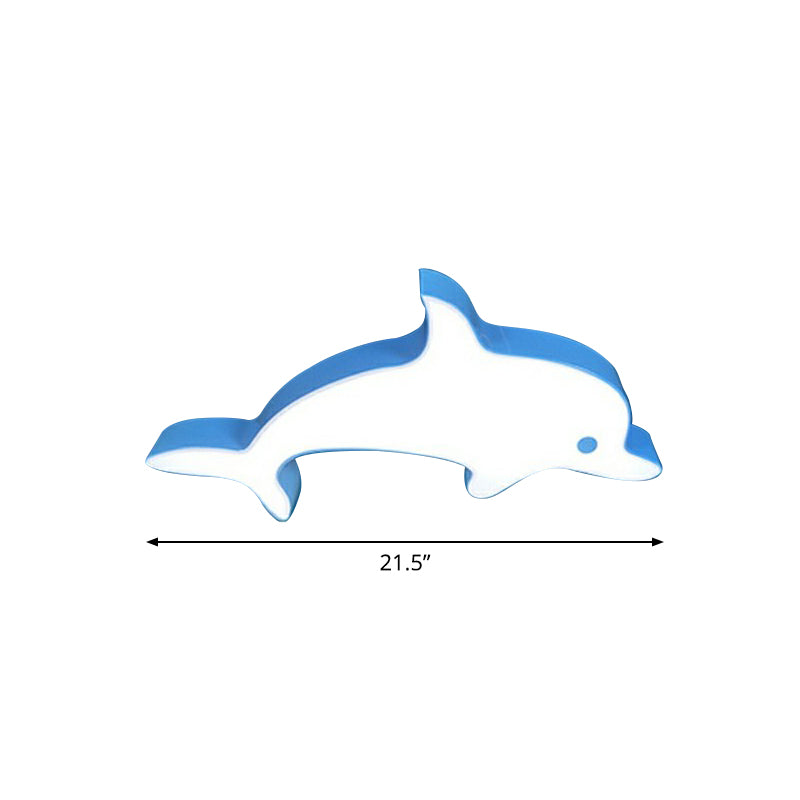 Dolphin Swimming Pool Ceiling Mount Light Metal Childrens LED Flush Light in Blue