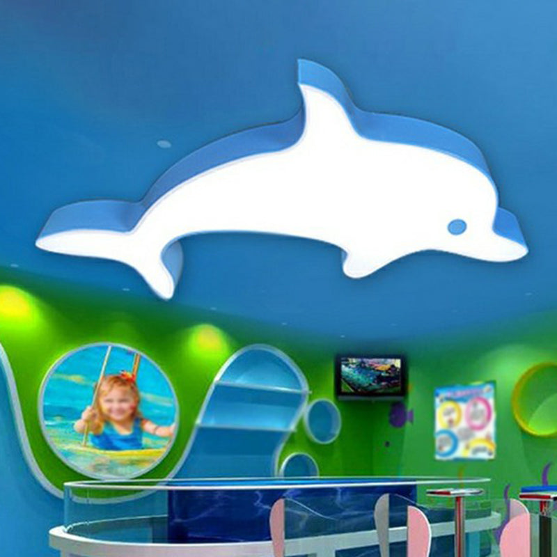 Dolphin Swimming Pool Ceiling Mount Light Metal Childrens LED Flush Light in Blue