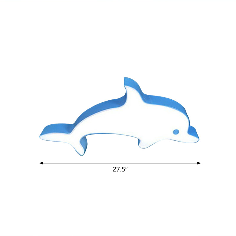 Dolphin Swimming Pool Ceiling Mount Light Metal Childrens LED Flush Light in Blue