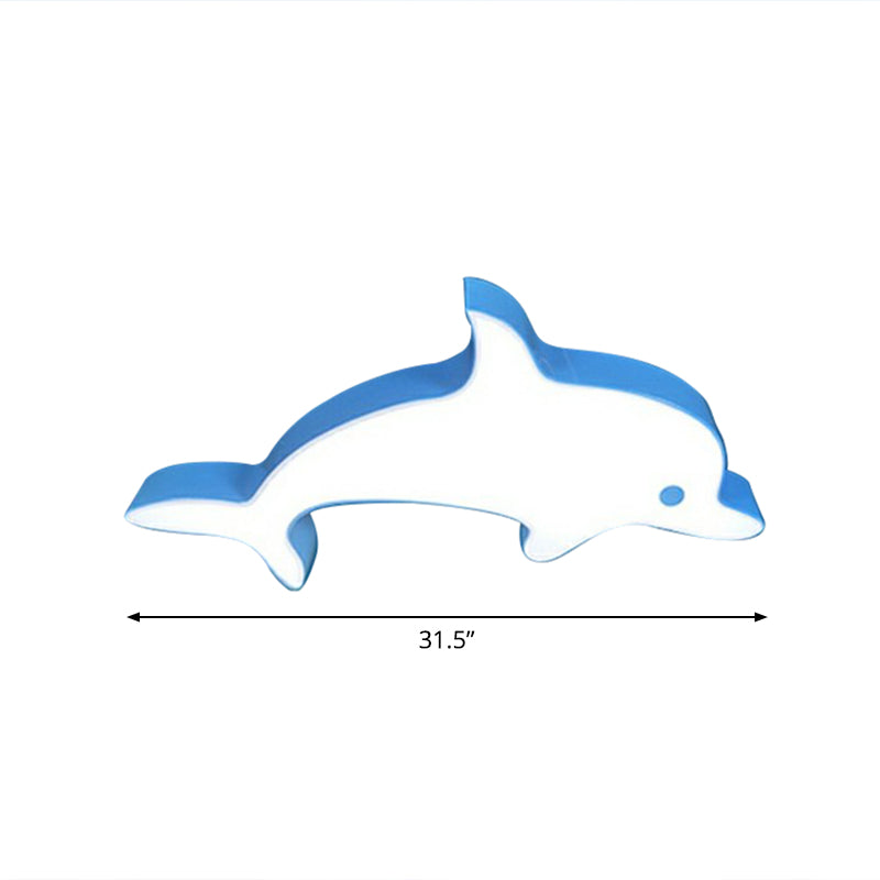 Dolphin Swimming Pool Ceiling Mount Light Metal Childrens LED Flush Light in Blue