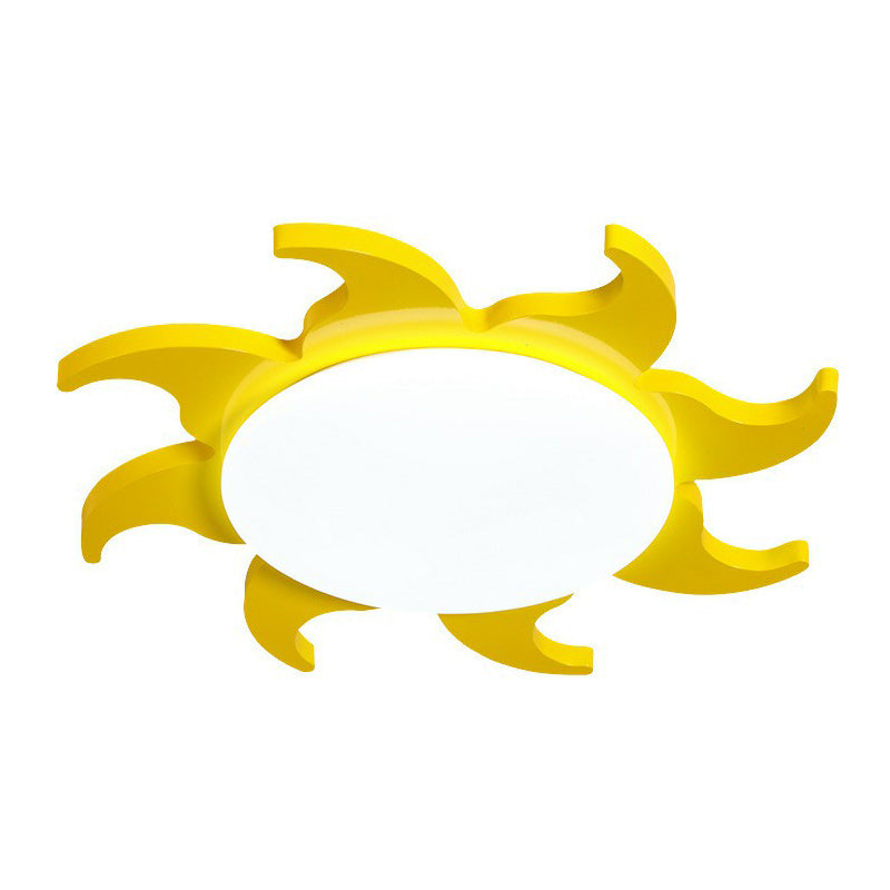 Cartoon Sun Ceiling Mount Lighting Metal Nursery LED Flush Mount Light Fixture in Yellow