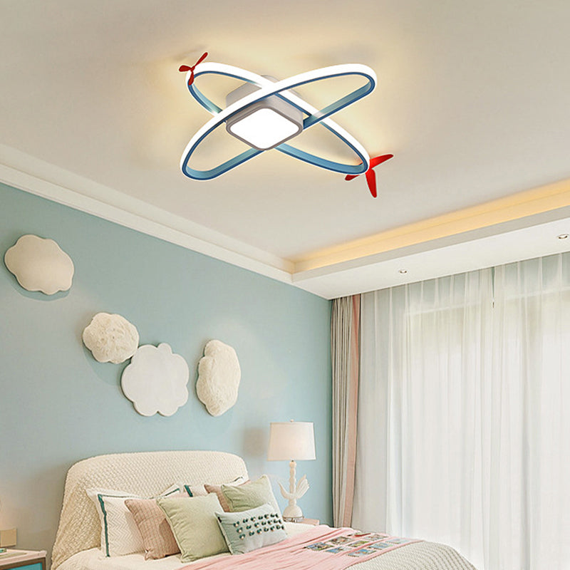 Lámpara LED empotrada Jet Plane, lámpara de techo acrílica de dibujos animados para dormitorio infantil en azul