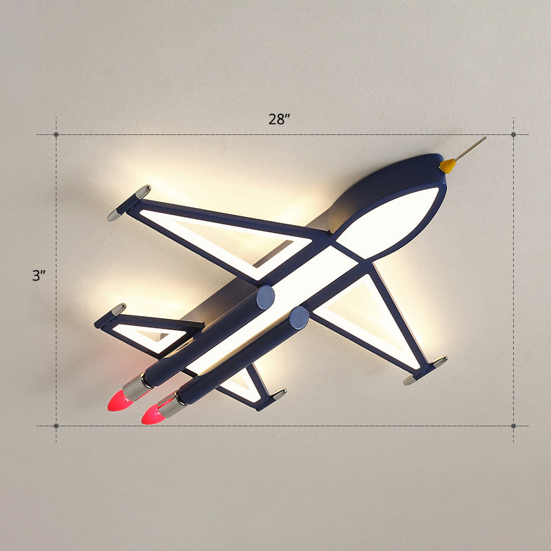 Lámpara LED empotrada Jet Plane, lámpara de techo acrílica de dibujos animados para dormitorio infantil en azul