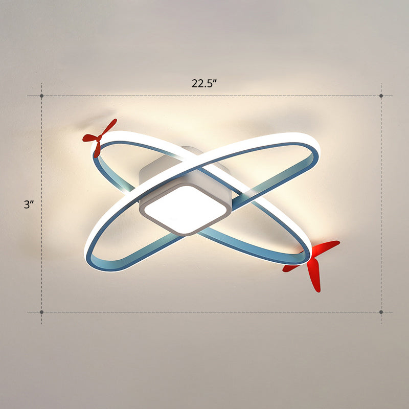 Lámpara LED empotrada Jet Plane, lámpara de techo acrílica de dibujos animados para dormitorio infantil en azul