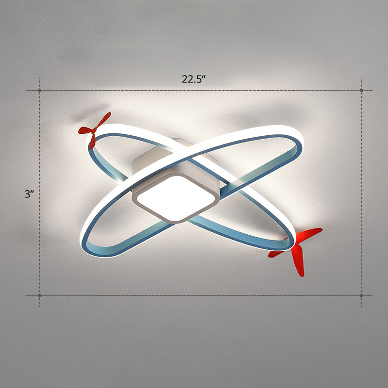 Lámpara LED empotrada Jet Plane, lámpara de techo acrílica de dibujos animados para dormitorio infantil en azul