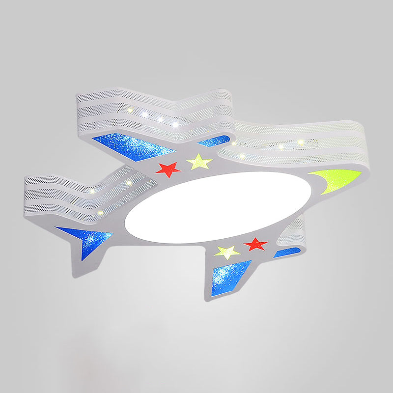 Metal Aircraft Flush Mount Lighting Kids LED Grey Ceiling Fixture with Star Cutouts for Bedroom