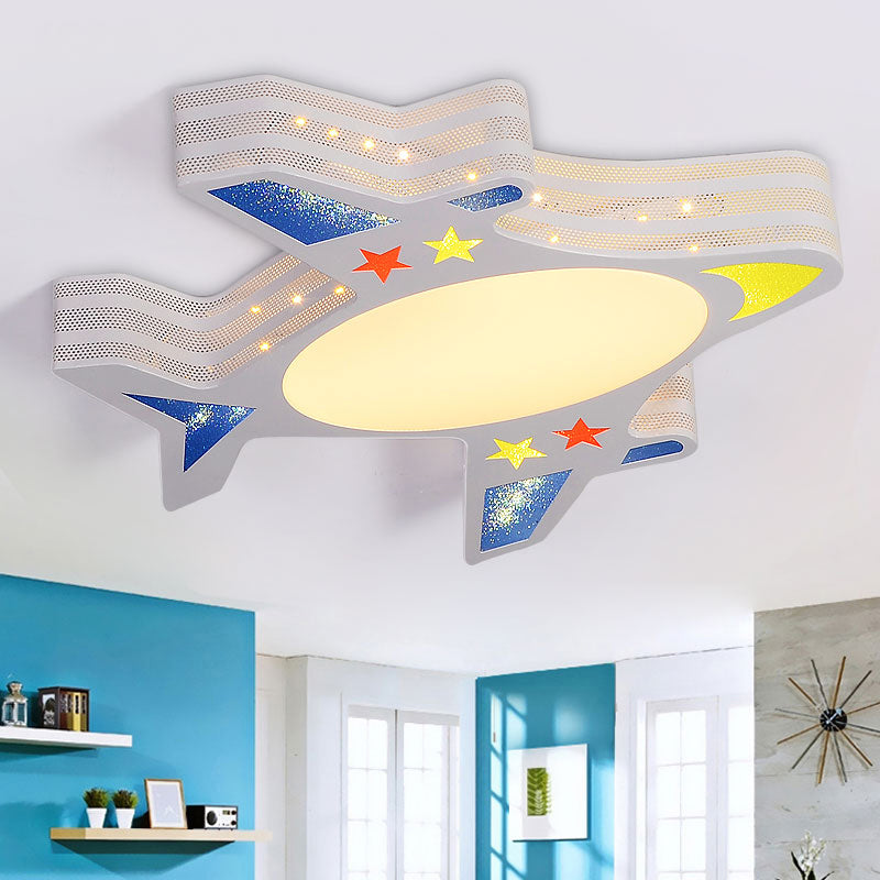 Metal Aircraft Flush Mount Lighting Kids LED Grey Ceiling Fixture with Star Cutouts for Bedroom
