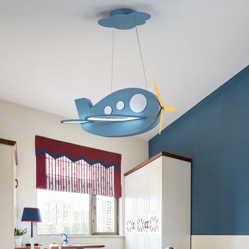 Airplane Shaped Baby Room Chandelier Metallic LED Cartoon Ceiling Suspension Lamp