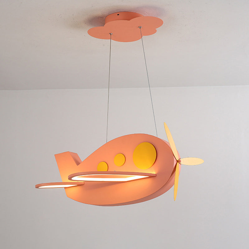 Airplane Shaped Baby Room Chandelier Metallic LED Cartoon Ceiling Suspension Lamp