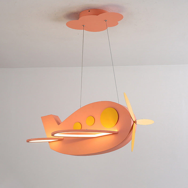 Airplane Shaped Baby Room Chandelier Metallic LED Cartoon Ceiling Suspension Lamp