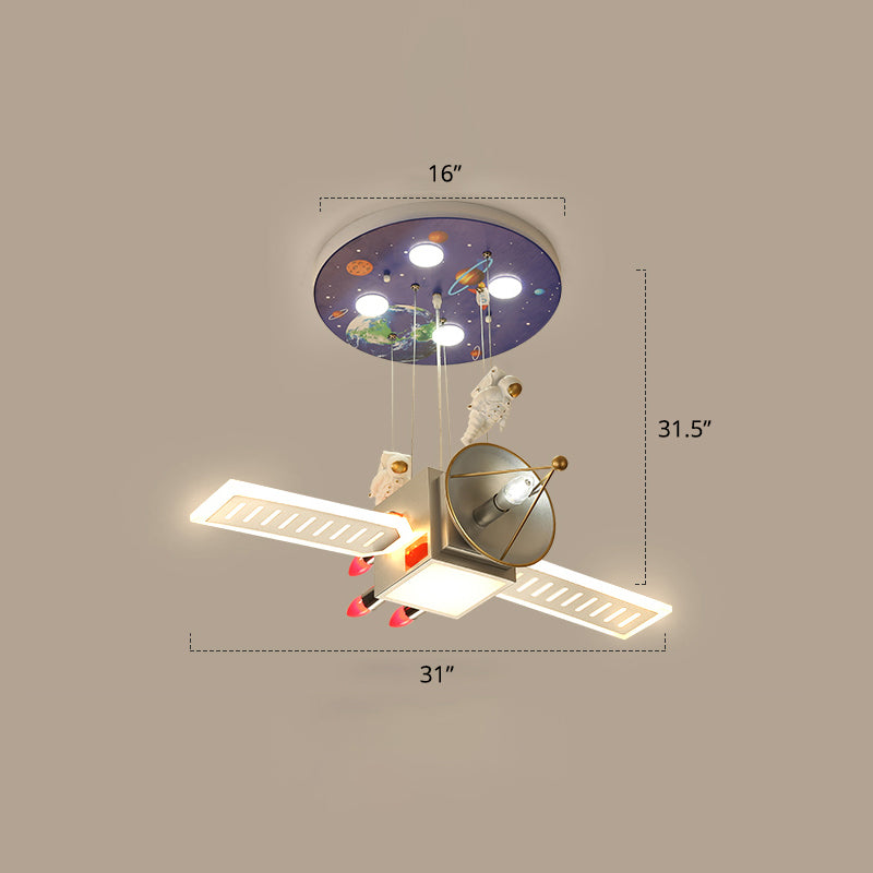 Grijs ruimtevaartuig led kroonluchter cartoon metalen hangend lampje voor kinderen slaapkamer