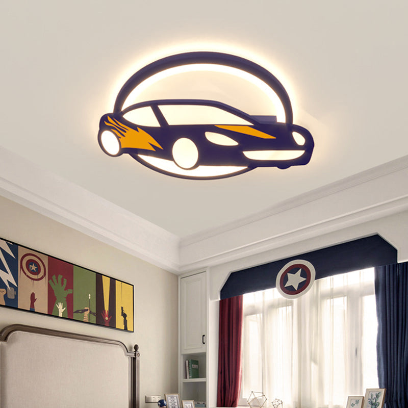 Sport Car Ceiling Light Creative Cartoon Acrylic Boys Bedroom Flush Mount Lighting in Blue